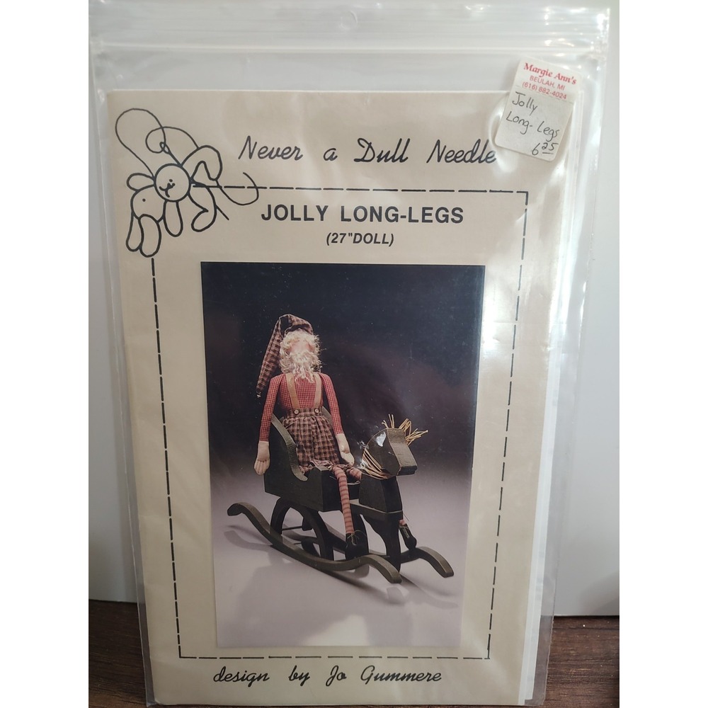 VTG Jolly Long Legs Santa Christmas Doll Never A Dull Needle Sewing Pattern 27"
